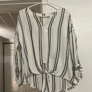 Blue and white vertical stripe top